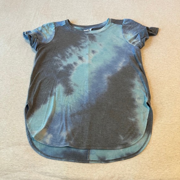 crown & ivy Tops - Crown & Ivy Women Blue Grey Tie Dye Tulip Sleeve High Low Top Size M